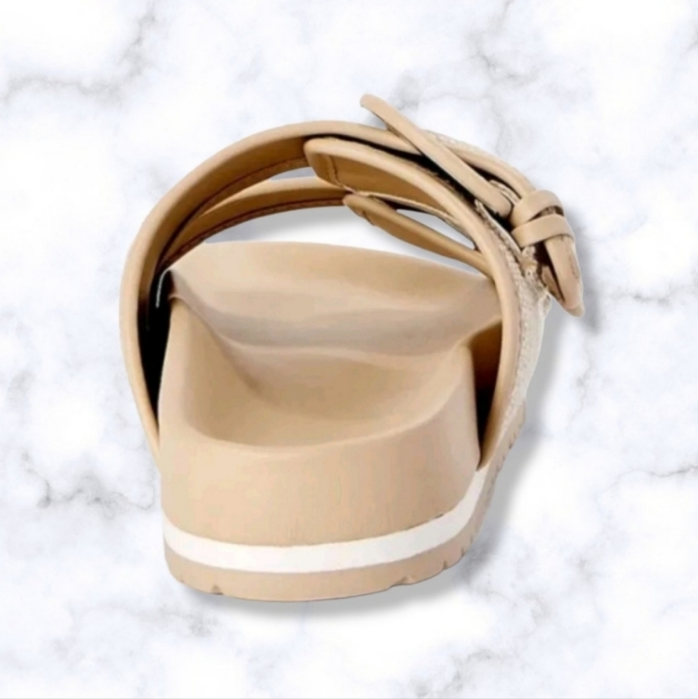 #466 New Women's Footbed Slides Sandals Flats Khaki Cream White Size 11 Shoes - Picture 5 of 6